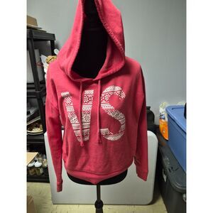 Victoria's Secret red and white Nordic "VS" cropped hoodie